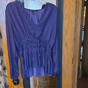 White House Black Market Purple Smocked Pleated Blouse